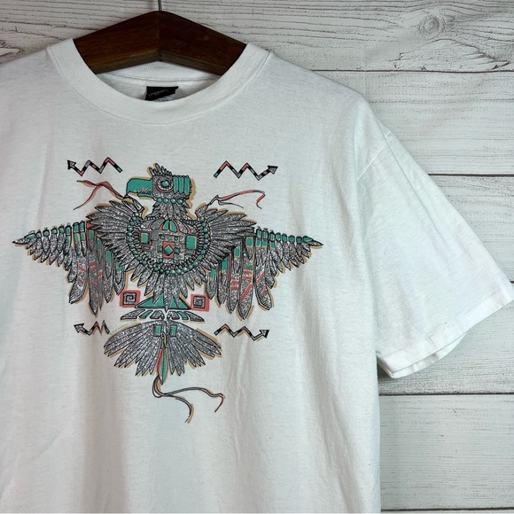 Vintage Diamond Dust Glitter Western Aztec Bird Graphic T-Shirt Size L 90s USA - Picture 4 of 12